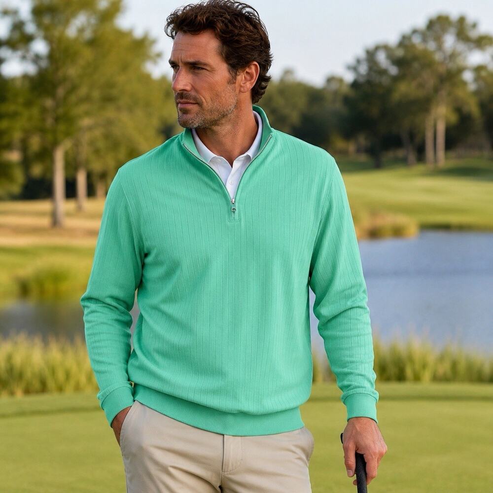 FootJoy FJ Men’s Large Quarter Zip 1/4 Pullover Golf Sweater Ribbed Mint Green L